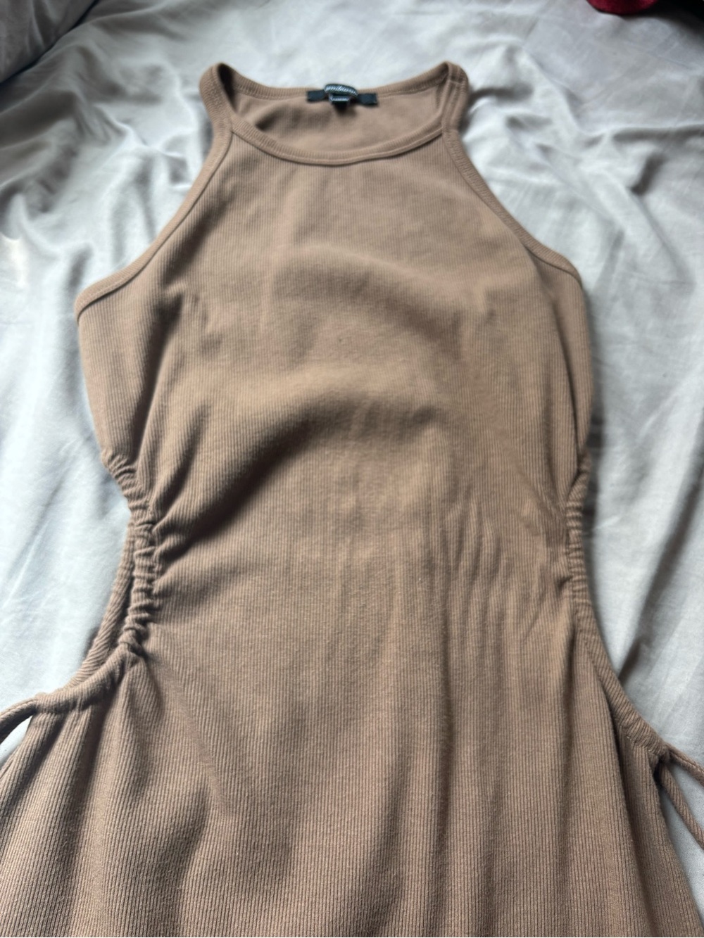 Women’s Tan Ribbed Halter Dress